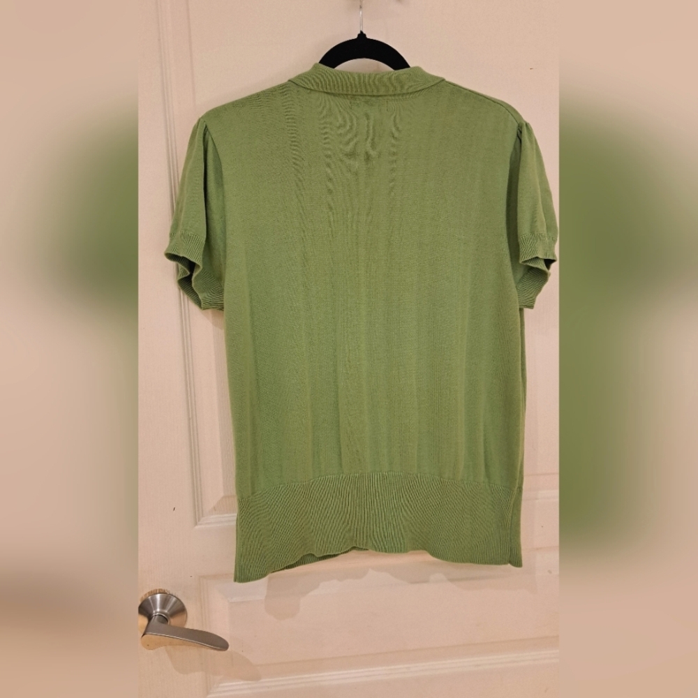 Jessica Sage Green Textured Button Down Knit Shirt - Picture 5 of 6